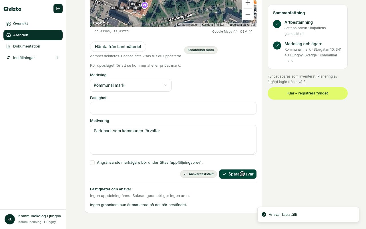 Vem äger marken: Kommunal mark med motivering
